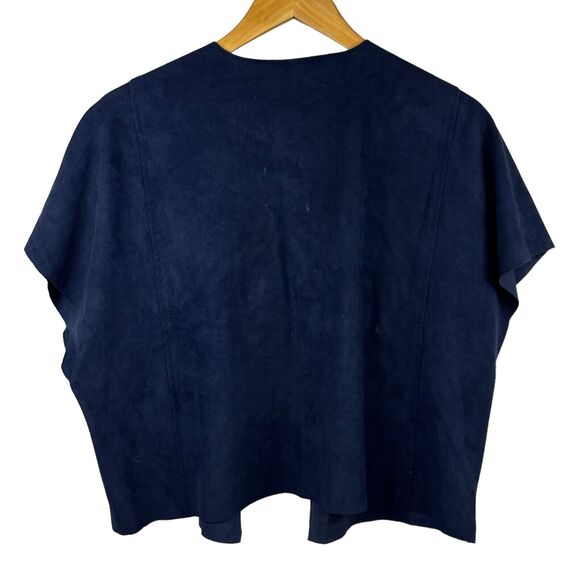 Chico's Navy Blue Faux Suede Short Sleeve Cropped blazer 0 XS Open Front - Picture 5 of 10